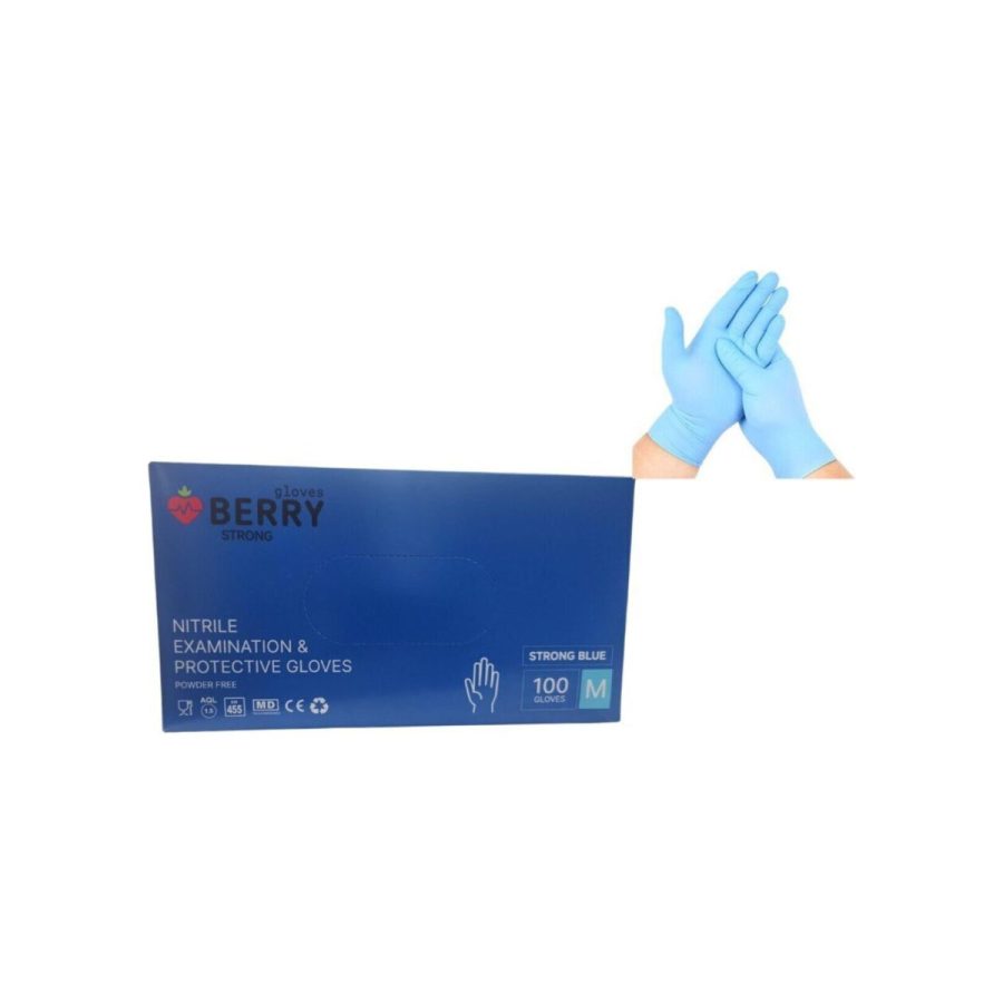 BERRY STRONG nitrila cimdi — zili, biezie (5 g), bez pūdera (100 gab.) BERRY STRONG nitrila cimdi — zili, biezie (5 g), bez pūdera (100 gab.)