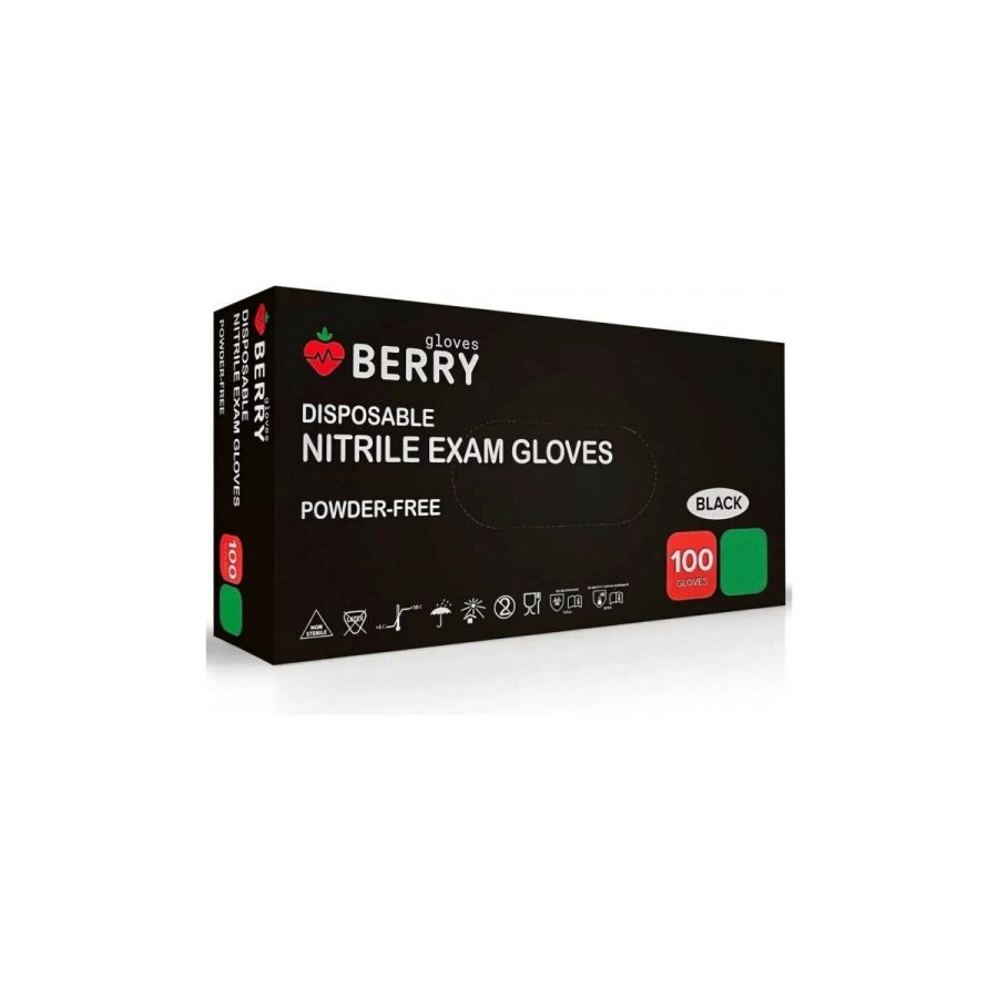 Melni BERRY nitrila cimdi, bez pūdera, N100, 100 gb Melni BERRY nitrila cimdi, bez pūdera, N100, 100 gb