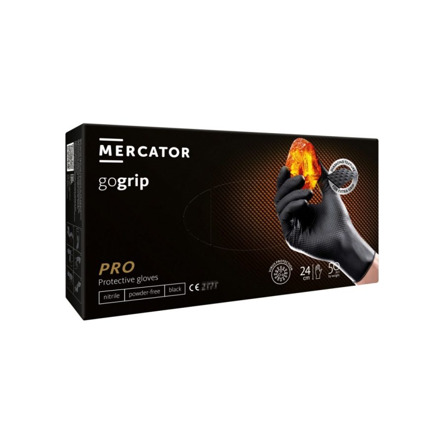 Mercator GoGrip nitrila cimdi, melni, 50 gab. Mercator GoGrip nitrila cimdi, melni, 50 gab.