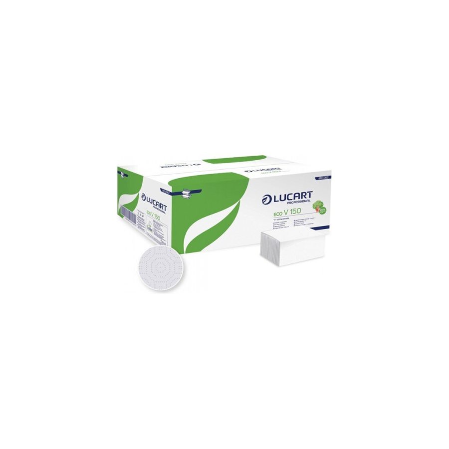 Lucart ECO V 150 papīra roku dvieļi loksnēs (V-locījums, 2 sl.), 20 iepakojumi Lucart ECO V 150 papīra roku dvieļi loksnēs (V-locījums, 2 sl.), 20 iepakojumi